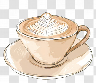 Cappuccino Coffee - Artistic Latte Art Coffee Cup Illustration Transparent PNG