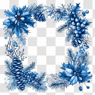 Christmas Frame Blue - Elegant Blue Winter Pinecone Frame Transparent PNG