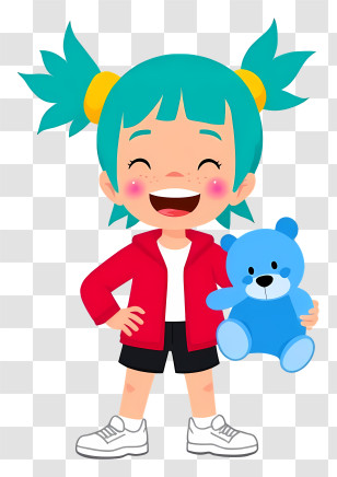 Cartoon Girl Holding Teddy Bear - Girl With Teddy Bear And Red Jacket Transparent PNG