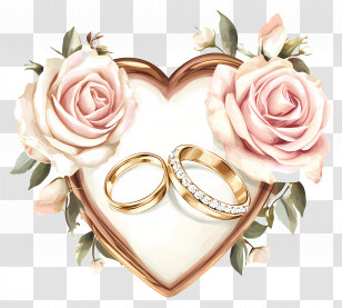 Wedding Heart - Wedding Rings On Heart With Roses Transparent PNG
