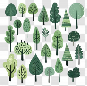 Tree Minimalist - Cartoon Tree Illustrations In Green Shades Transparent PNG