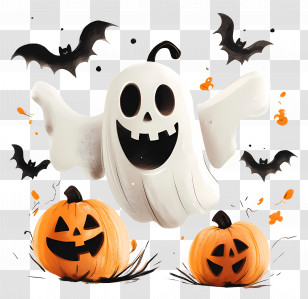 Halloween Banner Template - Playful Ghost And Pumpkin Halloween Scene Transparent PNG