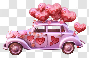 Romantic Valentine Vehicle - Decorative Car With Heart Balloons For Romantic Celebrations Transparent PNG