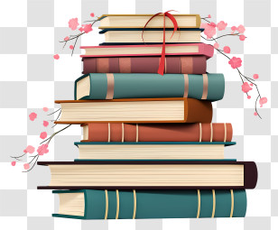 Stack Of Books - Books With Floral Accents Transparent PNG