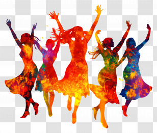 Holi Celebrating - Colorful Dancing Silhouettes In Celebration Transparent PNG