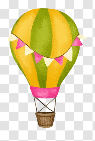 Watercolor Hot Air Balloon - Colorful Hot Air Balloon With Bunting Transparent PNG