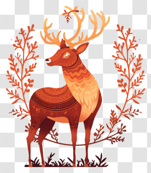 Reindeer Silhouette - Ornate Patterned Deer With Foliage Transparent PNG