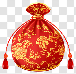 Fortune Bag - Elegant Red Chinese New Year Gift Pouch Transparent PNG