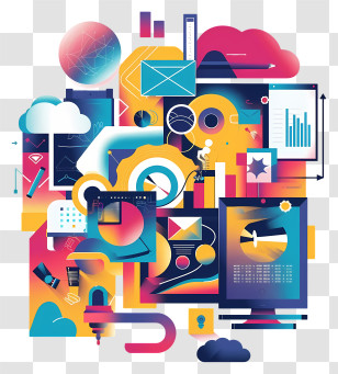 Digital Marketing Background - Colorful Technology Collage Transparent PNG