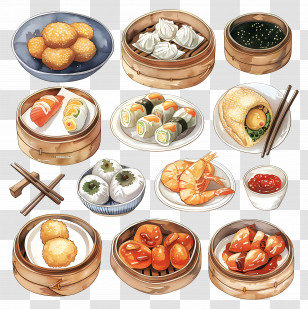 Chinese Food - Watercolor Dim Sum And Sushi Collection Transparent PNG