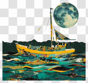 Boat - Boat Sailing Under The Moon Transparent PNG