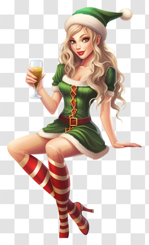 Sexy Girl - Festive Woman In Green Dress Holding A Drink Transparent PNG