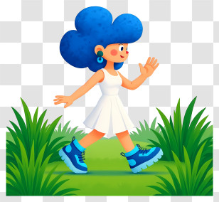 Cartoon Girl Walking - Blue-haired Woman Walking Outdoors Transparent PNG