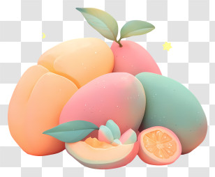 Pastel 3d Fruit - Pastel Mango Peach Fruit Cluster Transparent PNG