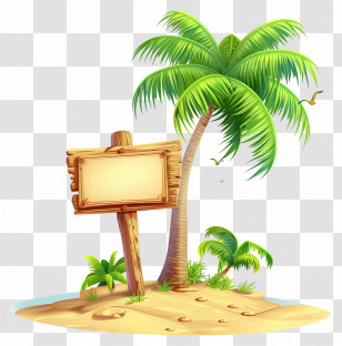Summer Frame - Tropical Island With Palm Tree And Wooden Sign Transparent PNG