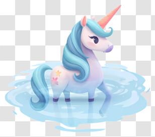 Cartoon Unicorn - Pastel Unicorn In Shallow Water Transparent PNG
