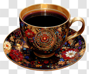 Jeweled Gold Art - Ornate Floral Coffee Cup Transparent PNG