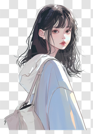 College Girl With Bag - Anime Girl Wearing A Hoodie In Casual Style Transparent PNG