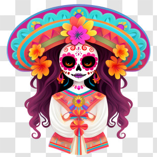La Catrina 
 - Colorful Sugar Skull Lady For Dia De Los Muertos Transparent PNG