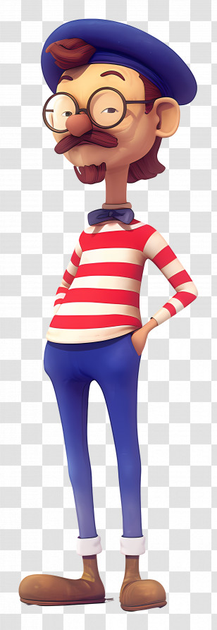 French Man - Cartoon Man In Red-Striped Shirt And Beret Transparent PNG