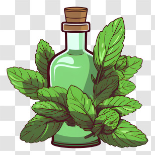 Essential Oil - Herbal Green Bottle With Mint Leaves Transparent PNG
