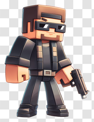 Minecraft Bodyguard - Pixelated Blocky Character With Gun Transparent PNG
