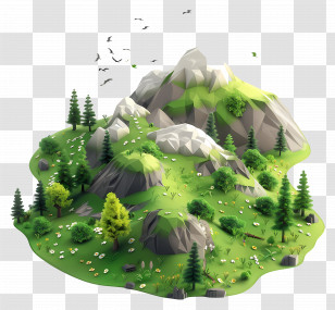Alpine Meadows - Low-Poly Mountain With Green Vegetation Transparent PNG