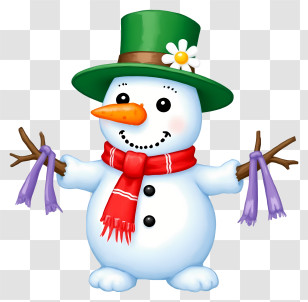 Christmas Snowman - Cheerful Snowman With Green Hat Transparent PNG