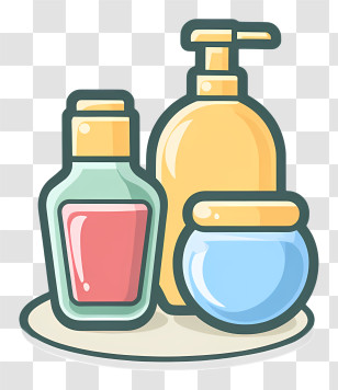 Skin Moisturizing Icon - Colorful Cosmetic Bottles On Tray Transparent PNG