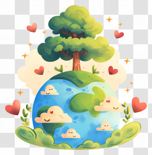 Planet Earth - Earth With Tree And Floating Hearts Transparent PNG