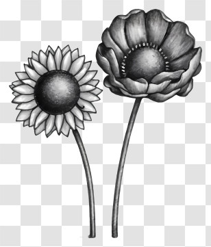 Sunflower Drawing - Black And White Flower Illustrations Transparent PNG