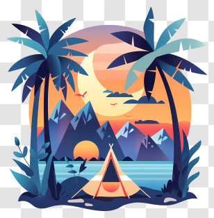 Summer Camp - Sunset Camping By The Mountains Transparent PNG
