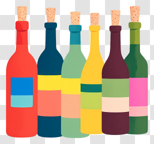 Colorful Spirits - Five Colorful Wine Bottles Transparent PNG