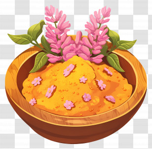 Turmeric Powder - Yellow Paste In Bowl With Pink Flowers Transparent PNG
