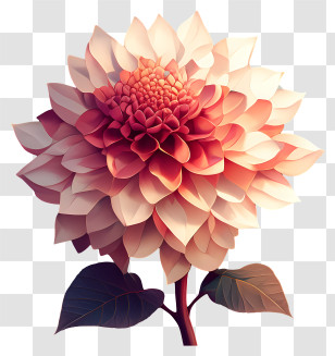 Dahlia Art - Elegant Pink Flower With Leaves Transparent PNG