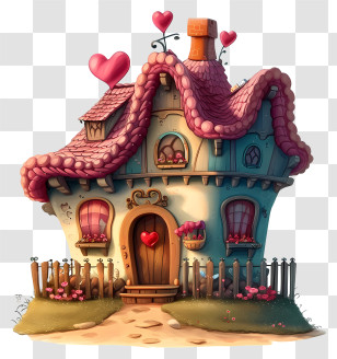 Cartoon Valentine House - Whimsical Heart-Themed Cottage Illustration Transparent PNG