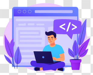 Man Working On Computer - Illustration Of Coder With Laptop Transparent PNG