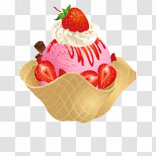 Strawberry Ice Cream Sundae Cones Cupcake - Cake Transparent PNG