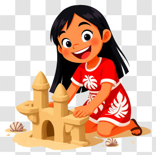 Lilo - Happy Girl Building Sandcastle Transparent PNG