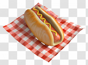 Hot Dog - Hot Dog On Red Picnic Cloth Transparent PNG