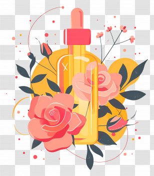 Rose Oil - Rose Oil Bottle With Flowers Transparent PNG