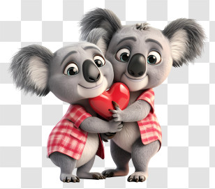 Koala Lovers - Cute Cartoon Koalas Holding A Red Heart Transparent PNG