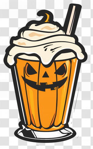 Halloween Milkshake - Pumpkin Milkshake With Whipped Cream For Halloween Transparent PNG