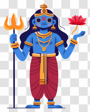 Vishnu - Cartoon Deity Holding Trident And Lotus Transparent PNG