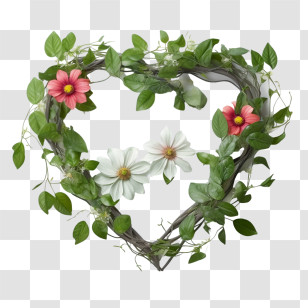Zinnia Flower Heart Frame - Heart-Shaped Floral Wreath Transparent PNG