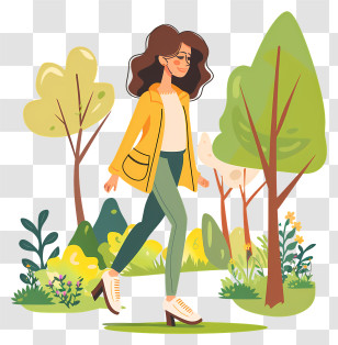 Walking Woman Cartoon - Woman Strolling In A Scenic Nature Setting Transparent PNG