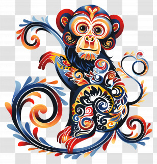 Chinese Zodiacs - Artistic Colorful Monkey Illustration Transparent PNG