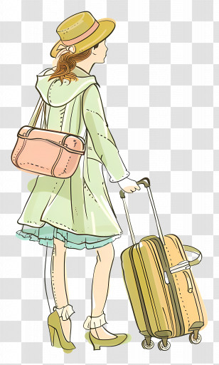 Woman Traveler With Luggage And Hat - Illustration Of Woman Traveler With Luggage Transparent PNG