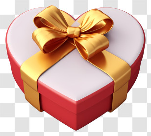 Heart Shaped Box - Heart-Shaped Gift Box With Gold Ribbon Transparent PNG