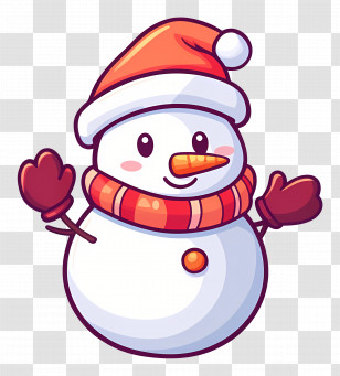 Christmas Snowman - Snowman With Carrot Nose And Hat Transparent PNG